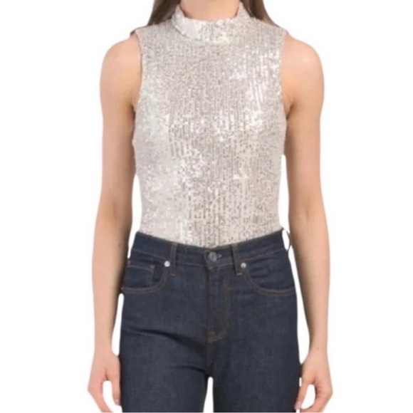 7 For All Mankind Sparkling Cream and Black Bodysuit - Picture 4 of 4